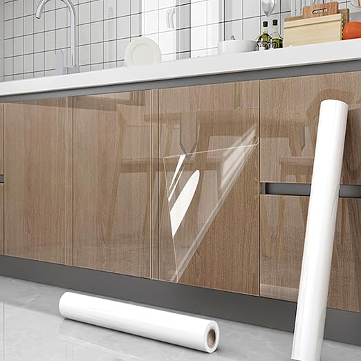 COSNIGHT Clear Contact Paper Kitchen Oil Proof Waterproof Self Adhesive Vinyl Film High Temperature Resistant Transparent Removable Paper for Kitchen Backsplash Protector 17.7In*118In - Image 2