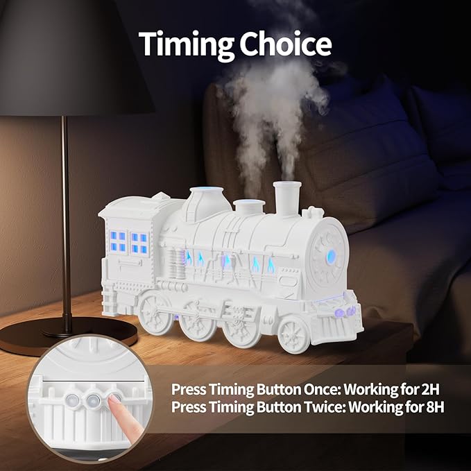 Humidifiers for Bedroom, Cool Quiet Steam Train Looking Mist Air Humidifier Diffuser for Home Baby Nursery & Plants and Auto Shut-off. (White) - Image 5