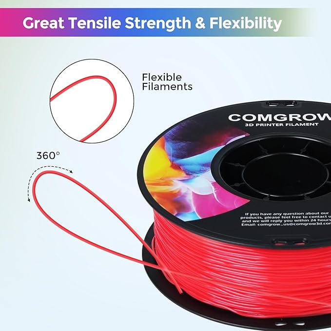 Comgrow TPU Filament 1.75, 3D Printing Filament, Flexible 3D Printer Filament, 95A Soft 3D Printing Filament fit Most 3D Printers Dimensional Accuracy +/- 0.02mm Filament TPU Red 1kg (2.2lbs) - Image 4