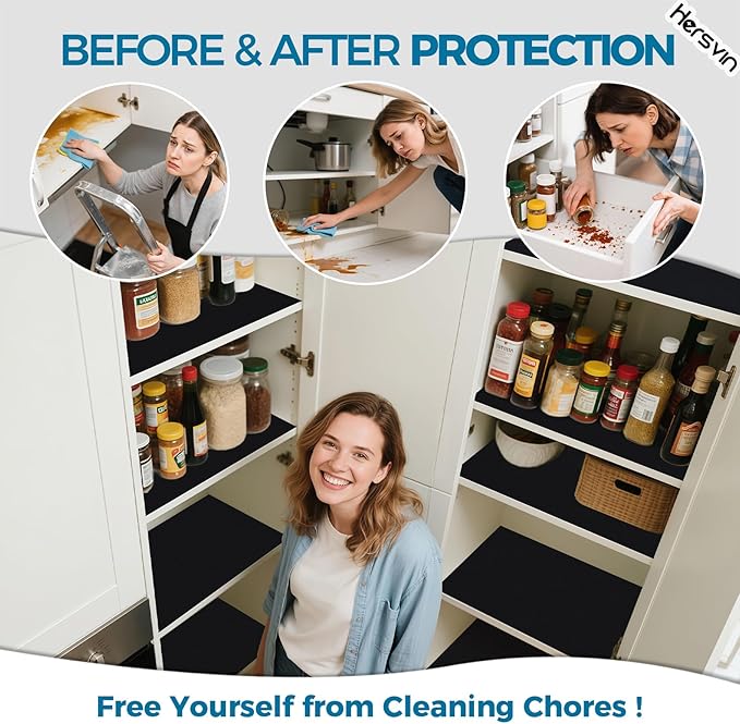 Hersvin Shelf Liners, 20 in x 20 ft Kitchen Drawer Mats, Non-Adhesive EVA Cupboard Protector, Cabinet Lining (Black Dot) - Image 3