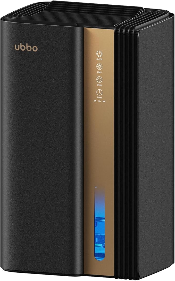95oz Dehumidifiers for Home, 1000 Sq.Ft Dehumidifier with Drain Hose - Auto Shut Off, Timer, Sleep Mode & Drain Hose - 7 Color Light for Bedroom, Bathroom, RV - Black Gold by UBBOHOME