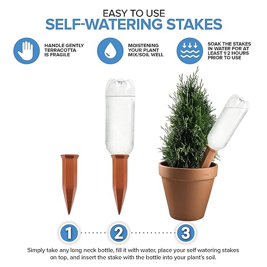 Modern Innovations Ceramic Terracotta Self Watering Spikes (10 Pack) Vacation Automatic Plant Waterer Devices, Indoor/Outdoor Planter Insert, Terra-Cotta Stakes for Potted Plants, Auto-Water System - Image 4