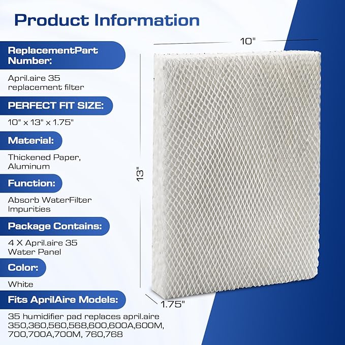 4 Pack 35 Water Panel Humidifier Filter Replacement 10" x 13" - Compatible with April.aire Humidifier 300 350 360 560 560A 568 600 600A 700 700A 700M 760 760A 768 April.aire Whole House Humidifier - Image 3