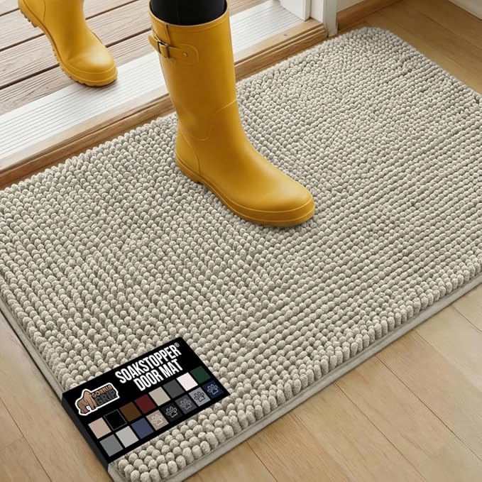GORILLA GRIP SOAKSTOPPER Dog Door Mat, 36x24 Machine Washable Rug Absorbent Doormat Captures Moisture Mud Dirt, Quick Dry Soft Chenille Entryway Rugs Indoor Entrance Mats for Dog Paws, Cream by GorillaGrip
