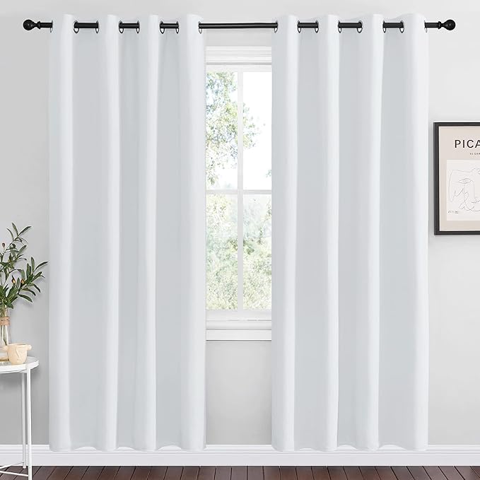 NICETOWN Room Darkening Curtains for Living Room - Easy Care Solid Thermal Insulated Grommet Room Darkening Curtains/Panels/Drapes for Bedroom (2 Panels, 55 by 78, Greyish White) by NICETOWN