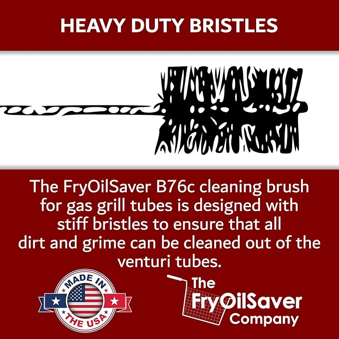 Gas Grill Venturi Tube Brush, Cleans Spider Webs, Grease, Debris, Food Build Up, Prevents Flare Ups, Long & Flexible Blockage Unclogger Cleaning Brush for Gas Grill Burner Pipe by FryOilSaver Co. B76C - Image 4
