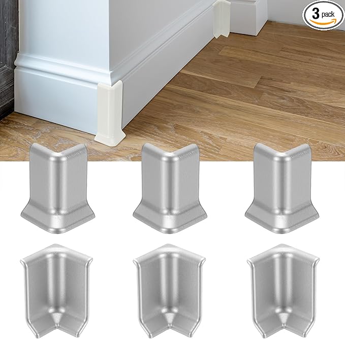 uxcell Self Adhesive Baseboard Corner Blocks, 2.2 Inch Wall Edge Corner Protector 3 Inside + 3 Outside Corners-Connector for Wall Floor Furniture Edge(Silver) by uxcell
