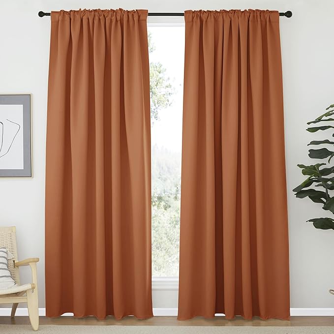 NICETOWN Halloween Living Room Darkening Curtain Drapes, Burnt Orange Color, W62 x L84, Set of 2, Door Curtain for Doorway Privacy, Blackout Temporary Insulated Closet Curtain for Bedroom Closet Door - Image 2