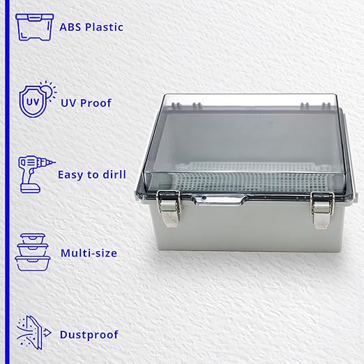 MAKERELE Small Waterproof Electrical Junction Box Clear ABS Plastic Dustproof Boxes Hinged Shell Outdoor Universal Project Enclosure with Clear Cover 8.6×6.7×4.3 inch (220×170×110mm) - Image 5