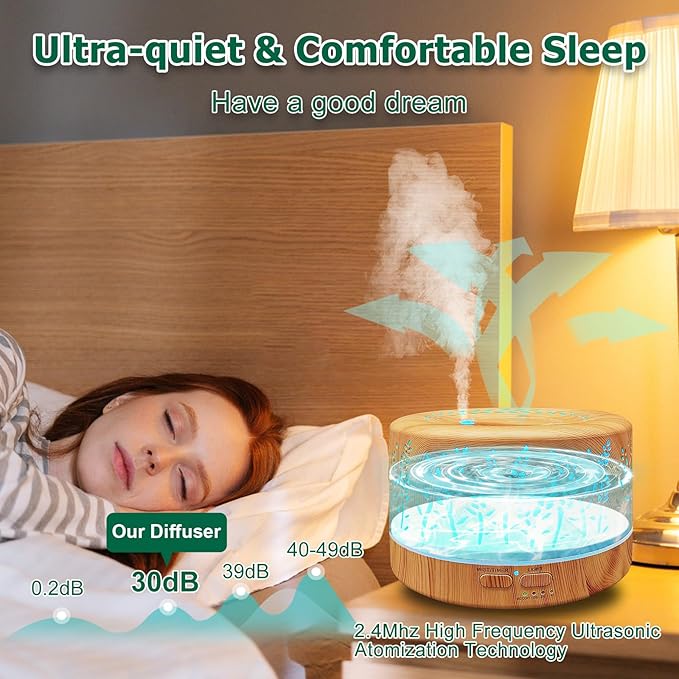 Diffusers for Essential Oils Large Room,600ml Essential Oil Diffusers for Home,Waterless Auto Off 7 Colors Changed 3 Mist Modes,Cool Mist Humidifiers for House Bedroom Decor,Gifts,Light Wood - Image 4
