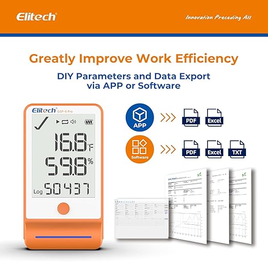 Elitech 10Pack GSP-6 Bluetooth Data Logger Temperature Humidity for Refrigerator with Shadow Data 100000 Points Export PDF/CSV Report, Pharmacy Vaccine DDL Certificate, MAX MIN with Dual Probe - Image 3