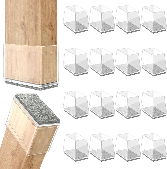 Rectangle Chair Leg Protectors for Hardwood Floors,16 PCS Silicone Covers to Protect Wood Tile Floors Felt Pads Furniture Leg Caps Reduce Noise. Easy to Move.(Clear,1 x 2 Inch,Rectangle) by ComeHomeWithMe