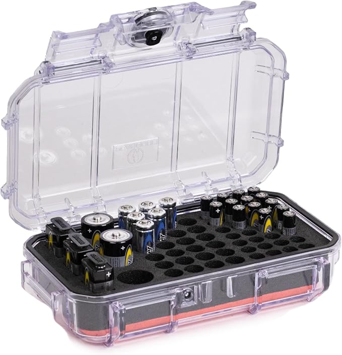 Evergreen Dry Box Alkaline Battery Case – for AAA, AA, C, 9V Batteries (Clear) by EvergreenCases
