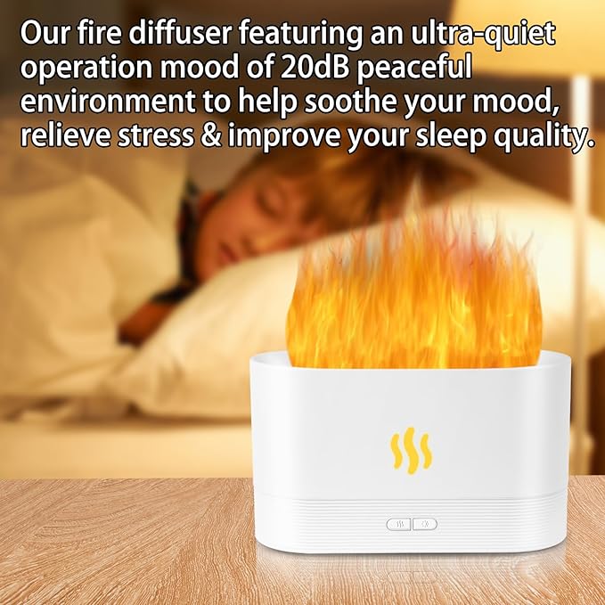 Flame Diffuser Humidifier-Auto Off 180ml Essential Oil Diffuser-2 Modes Brightness Aroma Humidifier with Fire Flame Effect for Home,Office,Spa,Gym (White) - Image 6