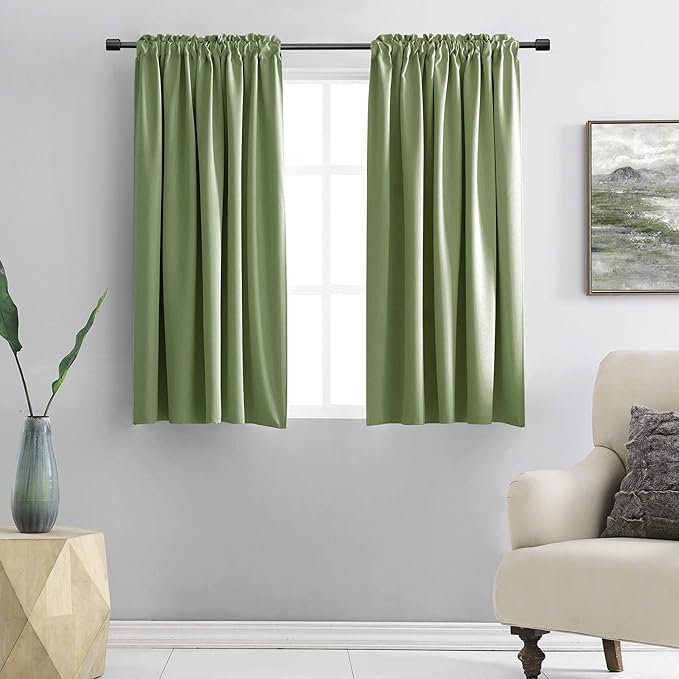 DONREN Sage Green 45 Inch Length Short Curtains for Boy's Room - Bedroom Blackout Thermal Insulated Curtain Panels with Rod Pocket (42 by 45 Inch,2 Panels) by DONREN