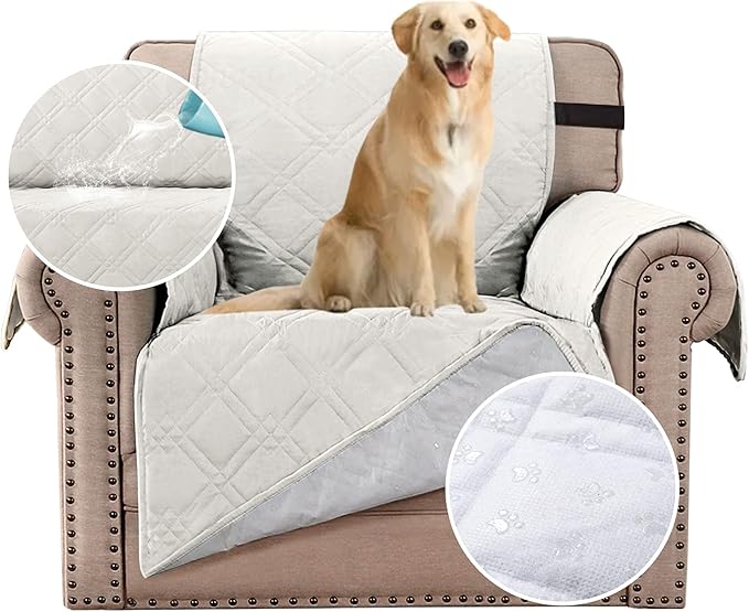 H.VERSAILTEX 100% Waterproof Sofa Slipcover Washable Armchair Cover Non-Slip Furniture Protector for Living Room Couch Cover for Pets Chair Cover with Puppy Paw Silicone Backing (Armchair, Off White) by HVERSAILTEX
