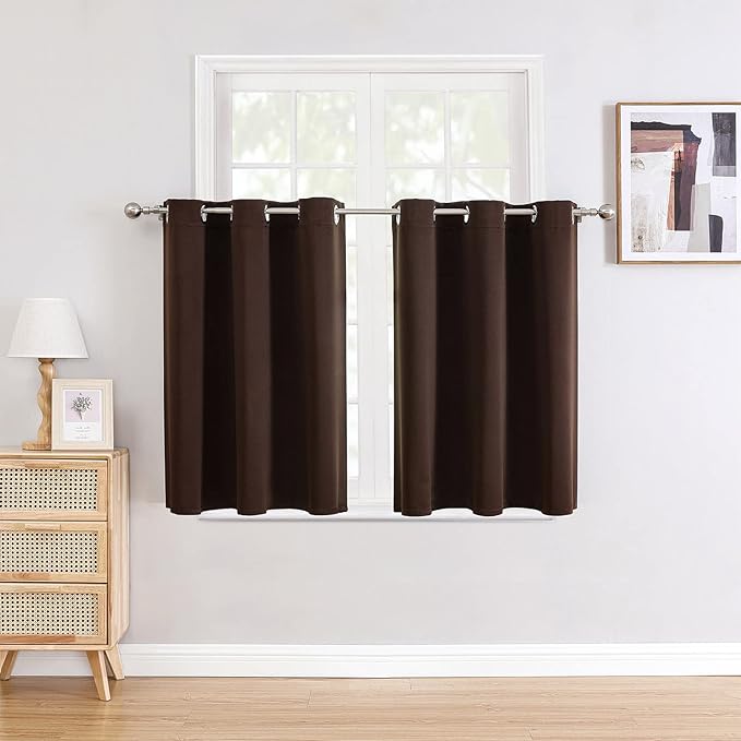 ChrisDowa Small Window Curtains for Kitchen and Bedroom - Grommet Short Thermal Insulated Room Darkening Curtains (2 Panels, Brown, 42 x 36 Inch) by ChrisDowa