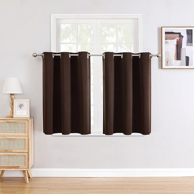 ChrisDowa Small Window Curtains for Kitchen and Bedroom - Grommet Short Thermal Insulated Room Darkening Curtains (2 Panels, Brown, 52 x 36 Inch) by ChrisDowa