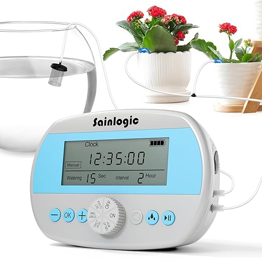 Sainlogic Smart Automatic Plant Waterer for 15 Potted Plants, Self Watering System with Deep Root Irrigation, Humidity Monitor Display, IP64 Programmable Timer for Travel, Vacation, Indoor Garden by Sainlogic