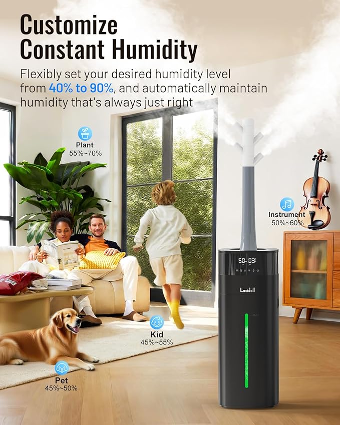 Warm and Cool Mist Humidifier Large Room, 5.3Gal/20L Humidifiers for Home 2500 sq ft, Whole House Humidifiers with Diffuser & Extended Tube, Air Humidifier for Bedroom Nursery Baby Plants - Image 5