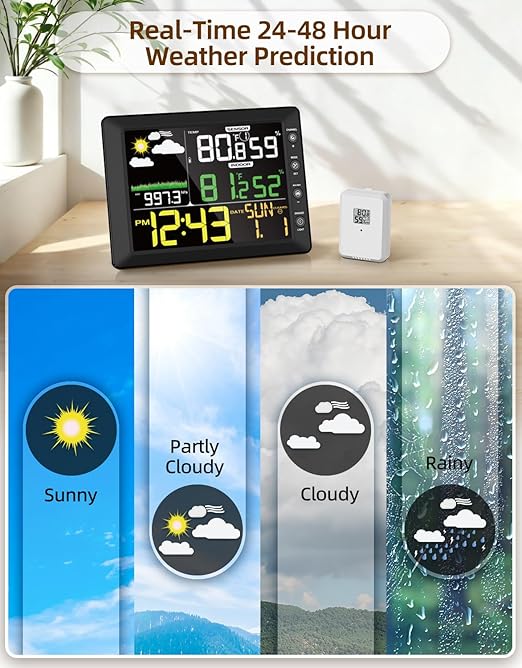 DOOMAY Indoor Outdoor Wireless Weather Station | Digital Thermometer Hygrometer Monitor with Barometric Pressure, Weather Forecast, Alarm Clock & Temp/Humidity Calibration - Image 5