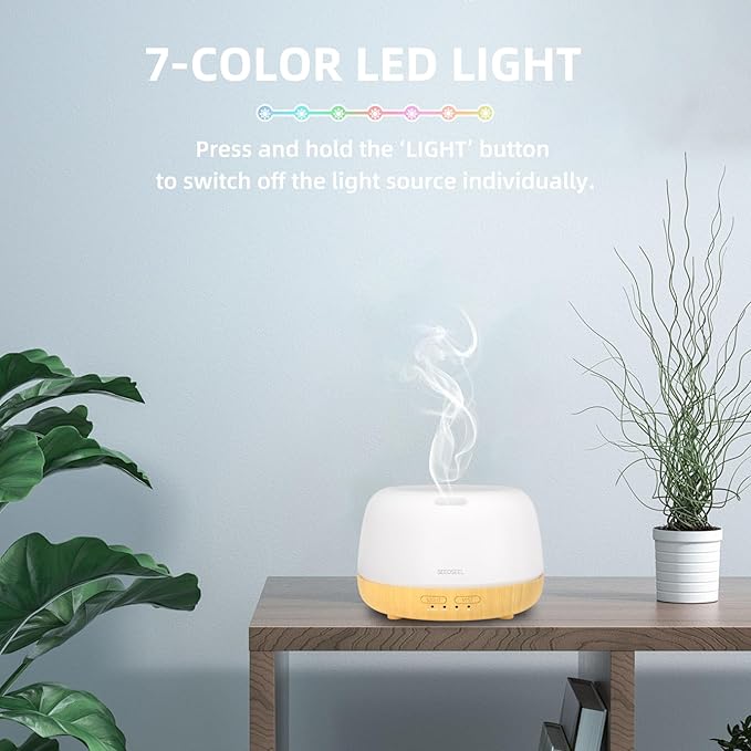 300ML Essential Oil Diffuser,Quiet 8 Hours Operation, 7-Color LED Light, 4 Timer, Remote Control, Aromatherapy Diffuser Auto-Off, for Bedroom, Living Room, Office, Home - Image 7