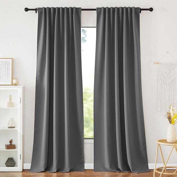 NICETOWN Grey Blackout Curtains 108 inches Long for Living Room, Pinch Pleated Room Darkening Noise Reducing Thermal Extra Long Drapes Window Treatment for Bedroom, W52 x L108, 2 Panels - Image 2