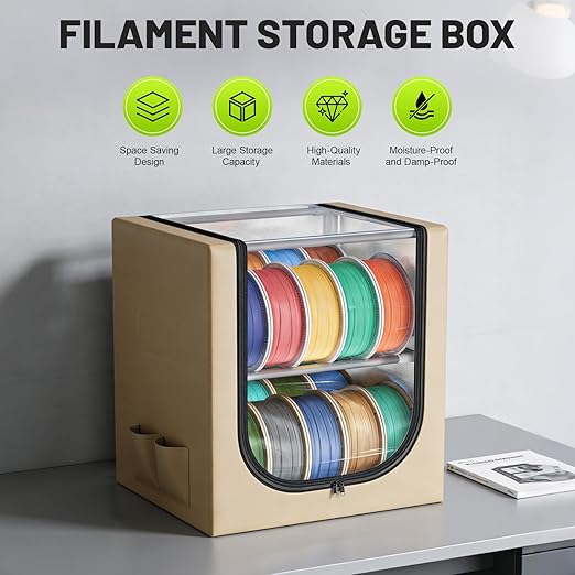 3D Filament Dry Storage Box, 2-Tier Metal Rack with Leather Cloth Cover, Holds Up to 20 Rolls of Filaments for Home & Workshop - Image 2