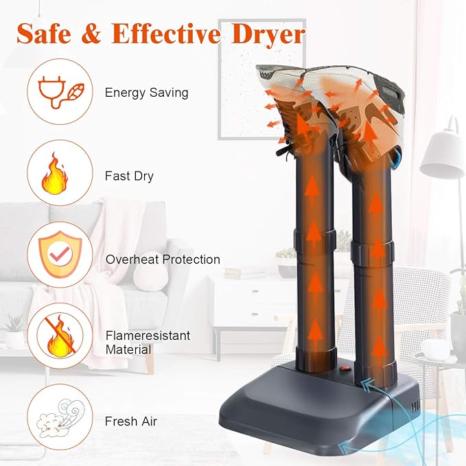 COSTWAY Boot Dryer, Electric Shoe Dryer and Warmer with Heat Blower, Fast Drying, Overheat Protection, Easy to Assemble, Shoe Dryer for Work Boots, Shoes, Gloves and Socks (2-Shoe) - Image 5