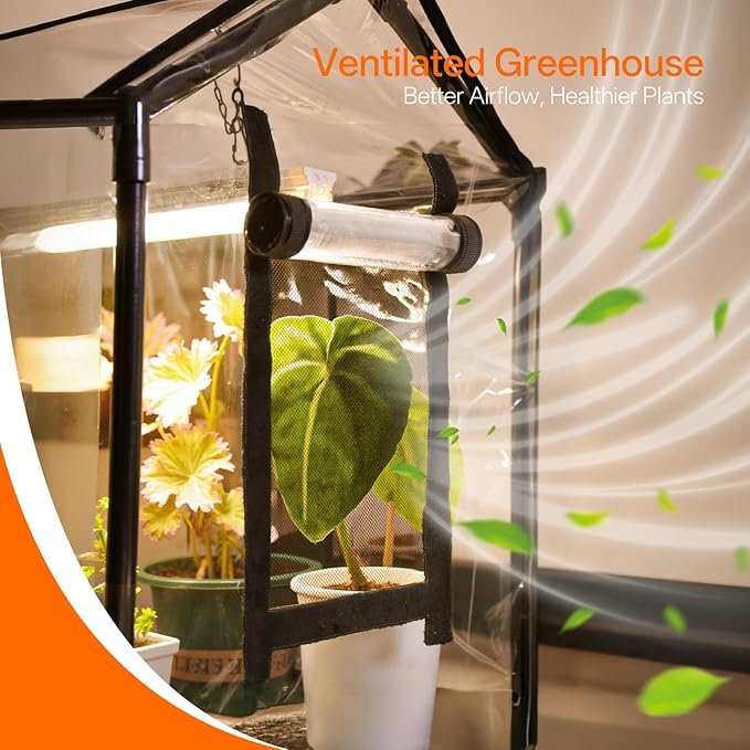 Bstrip Indoor Greenhouse with Grow Light, Mini EVA Tent with PE Base Mat, Ventilation Windows & Zippered Door, 18W Tabletop Greenhouse Light for Seed Starting with Timer, 23.8" x 15.7" x 20.5" - Image 3