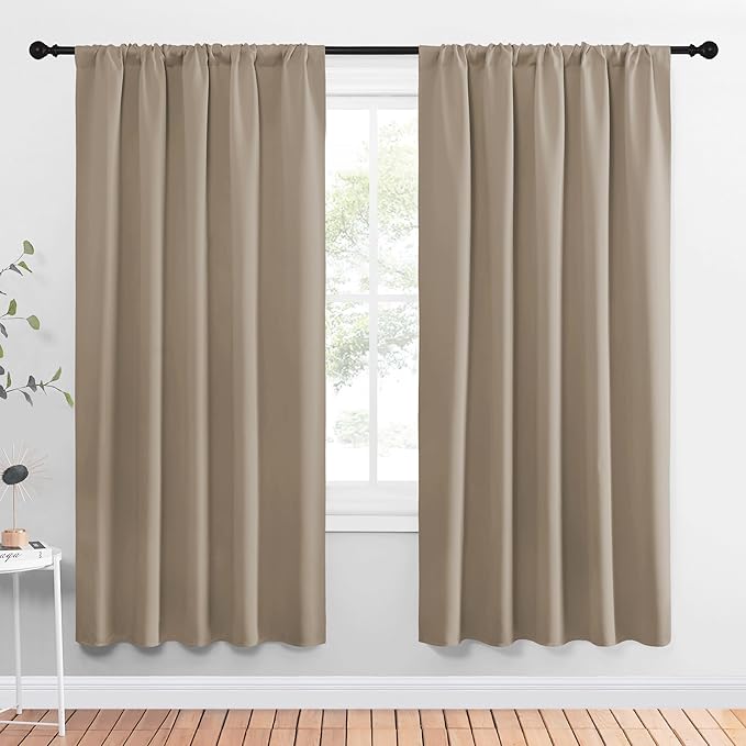 NICETOWN Window Curtains Blackout Drapes, Taupe, 1 Pair, 52 by 72-Inch, Thermal Insulated Solid Rod Pocket Blackout Curtains/Draperies for Living Room by NICETOWN