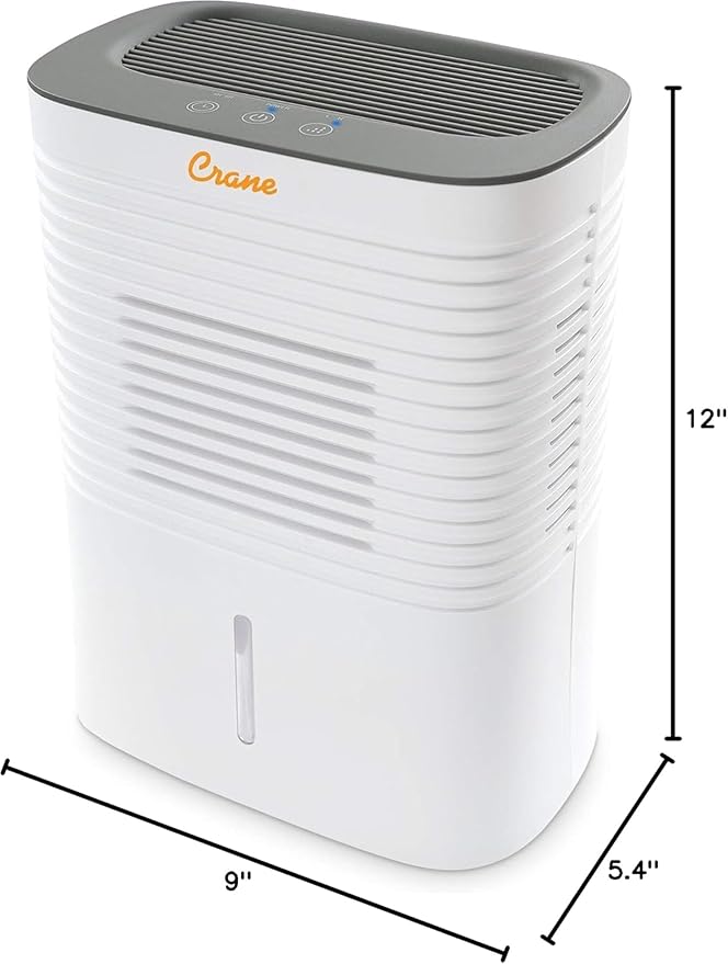 Crane Compact Dehumidifier for 300 Sq Ft Rooms, 0.5 Gallon Tank, For Basements, Bedrooms, Offices, Portable Dehumidifier, Auto Shut-Off, Whisper Quiet - Image 5