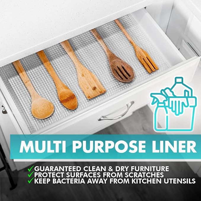 Shelf Liner, Drawer Liner & Kitchen Cabinet Liner – Thick Waterproof Rubber Refrigerator Liners, Fridge Mat, Wire Shelf Cover for Dresser, Pantry, Bathroom, Closet & Toolbox - Image 6