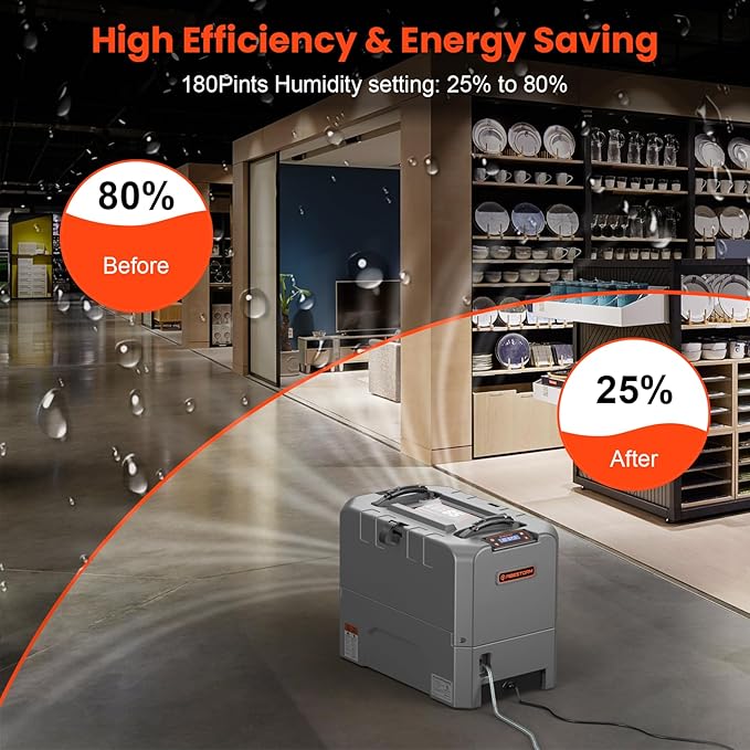 Abestorm 180 PPD Commercial Dehumidifiers with Pump, LGR Dehumidifier for Crawl Space, Basement, Large Space, Industrial Dehumidifier for Large Room or Warehouse, Auto Defrosting - Image 3