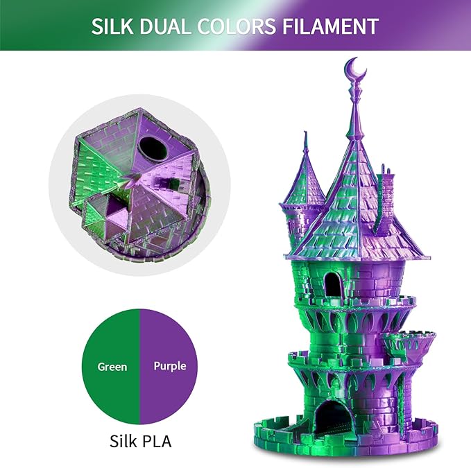 ERYONE Silk Dual Color PLA Filament 3D Printer 1.75mm +/- 0.03mm, Bicolor Filament Two Tone PLA 1KG(2.2lbs) Cardboard Spool, Purple Green - Image 4