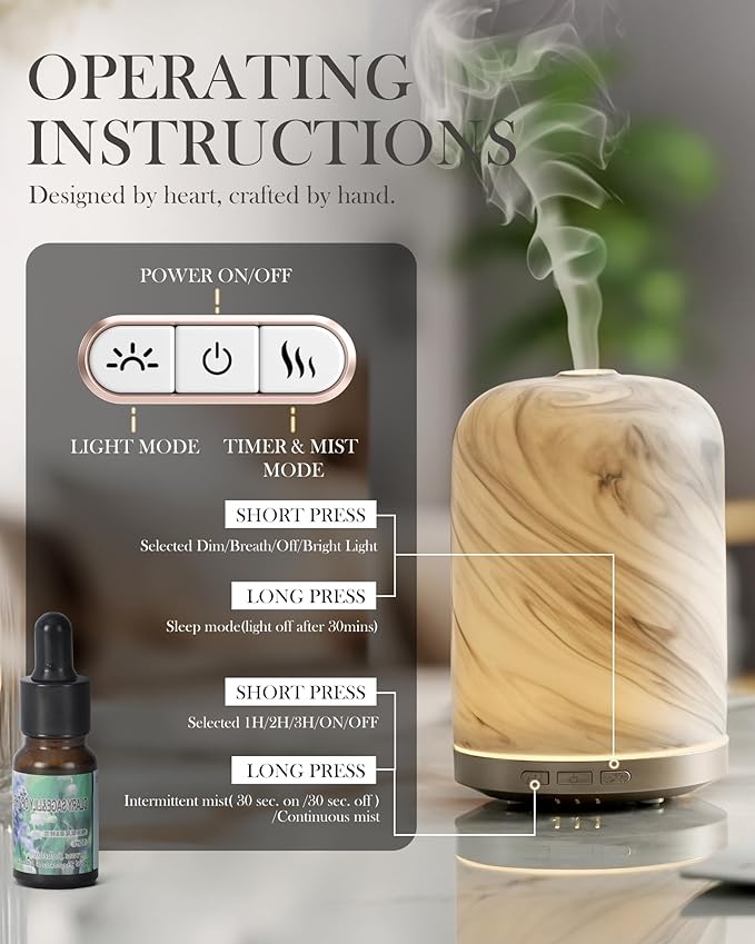 Essential Oil Diffuser – 2.4MHz Ultrasonic Aromatherapy Diffuser, Health Night Light, Timer & Auto Shut-Off, BPA-Free, 120ml Aroma Diffuser for Home, Office, Spa, Yoga, Hotel - Image 5