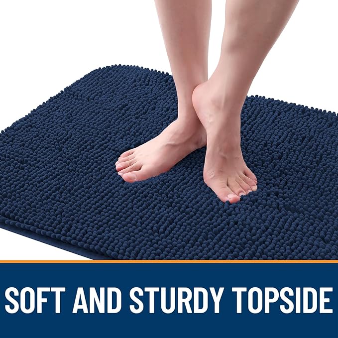 OLANLY Dog Door Mat for Muddy Paws 50x30, Absorbs Moisture and Dirt, Absorbent Non-Slip Washable Doormat, Quick Dry Chenille Mud Mat for Dogs, Entry Indoor Entryway Carpet for Inside Floor, Dark Blue - Image 4