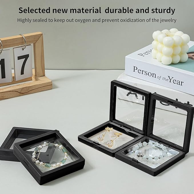 20 Pcs Black 3D Floating Display Case 3.5 x3.5X 0.8 inch, Challenge Coin Display,Transparent PE Jewelry Storage Box, Floating Display Holder Stands for Antique Challenge Coins, Medallion, Stamps - Image 7