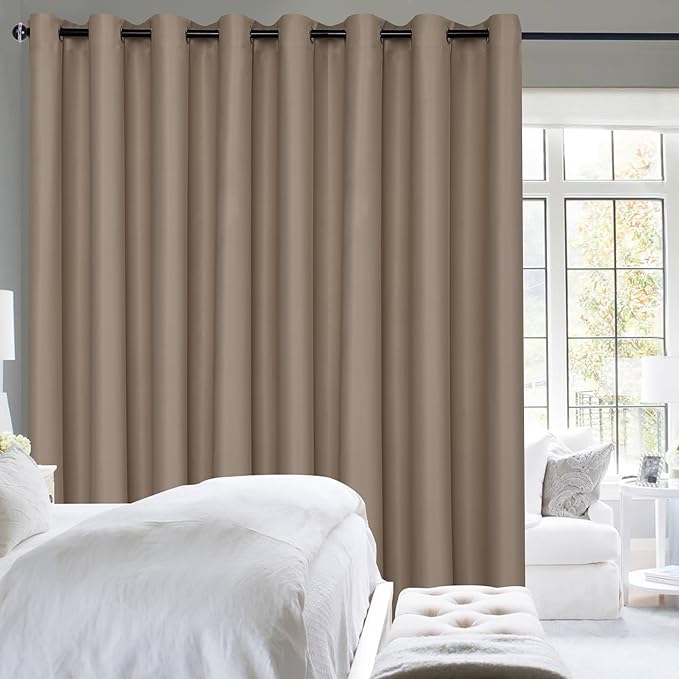 Hiasan Sliding Glass Door Blackout Curtains for Privacy,Thermal Insulated Grommet Curtain for Room Divider,Shared Office Space,Apartment,1 Drape Panels Sewn with Tiebacks,8.3ft Wide x 7ft,Camel by Hiasan