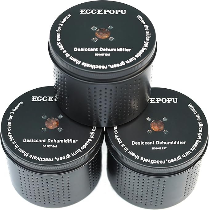 Gun Safe Dehumidifier 200g - Silica Gel Desiccant Canister, Moisture Absorber for Gun Cabinets & Safes, Protect 80 Cubic Feet, Black, Aluminum Shell by ECCEPOPU