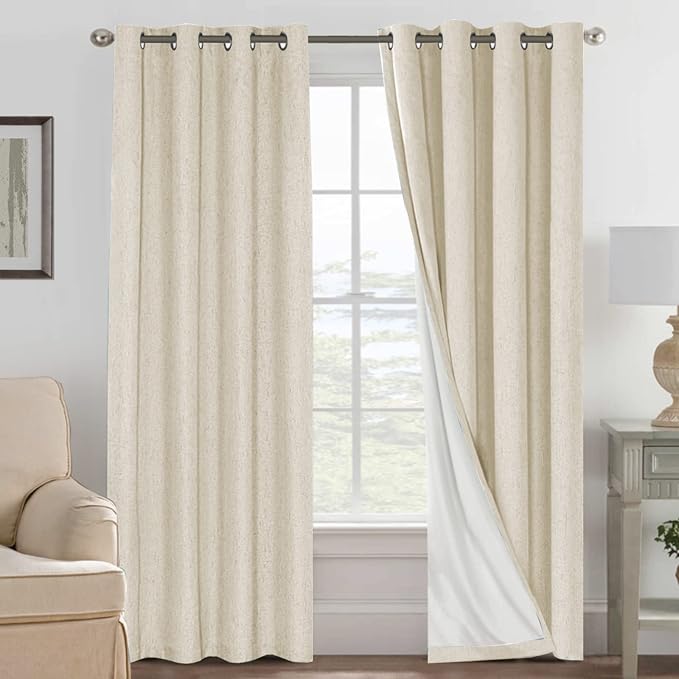 H.VERSAILTEX 100% Blackout Curtains for Bedroom Thermal Insulated Linen Textured Curtains Heat and Full Light Blocking Drapes Living Room Curtains 2 Panel Sets, Bleached Sand, 52x108 Inch by HVERSAILTEX