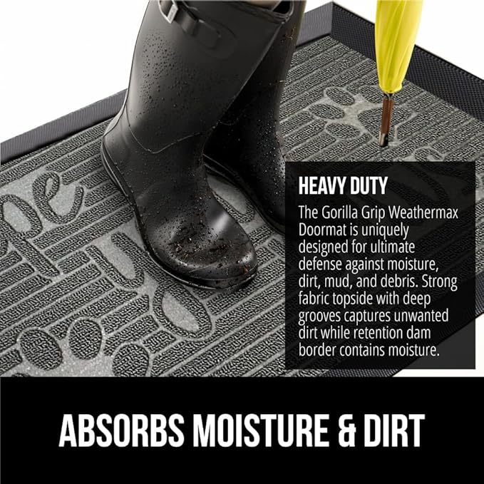 GORILLA GRIP 100% Waterproof All-Season WeatherMax Doormat 35x23, US Designed Natural Rubber, Stain and Fade Resistant, Low Profile Indoor Outdoor Door Mats, Easy Clean Patio Mat, Stone Paws - Image 4