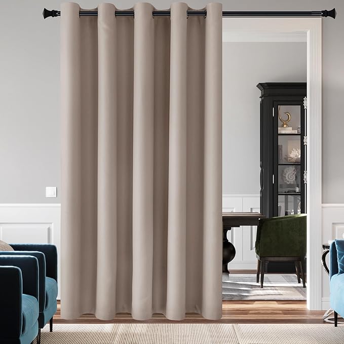 DWCN Room Divider Blackout Curtain Thermal Grommet Panel with Top for Bedroom Partition, Patio Sliding Door Curtains - Extra Wide Curtains for Glass Door, 6.7ft Wide x 7ft Tall, Camel by DWCN