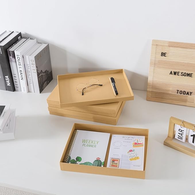 Soul & Lane Document Storage Boxes - Set of 3 (13.2" x 9.8" x 1.8"), Versatile Photo & Craft Organizer for Home Office, Stackable Cardboard Storage for Letters, Papers, Files & Memorabilia, Kraft - Image 6