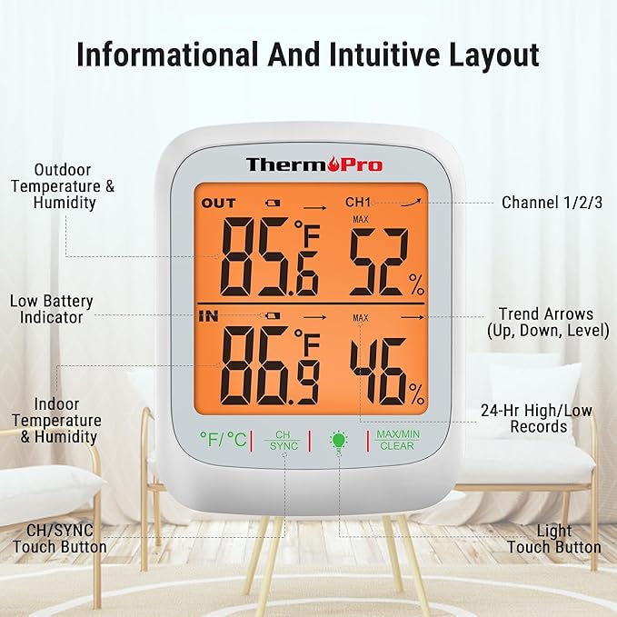 ThermoPro TP260B Indoor Outdoor Thermometer Wireless 1000ft/300m Range, Pro Accuracy Digital Hygrometer Humidity Meter with Remote Temperature Sensor, Inside Outside Thermometer for Home Patio Room - Image 6