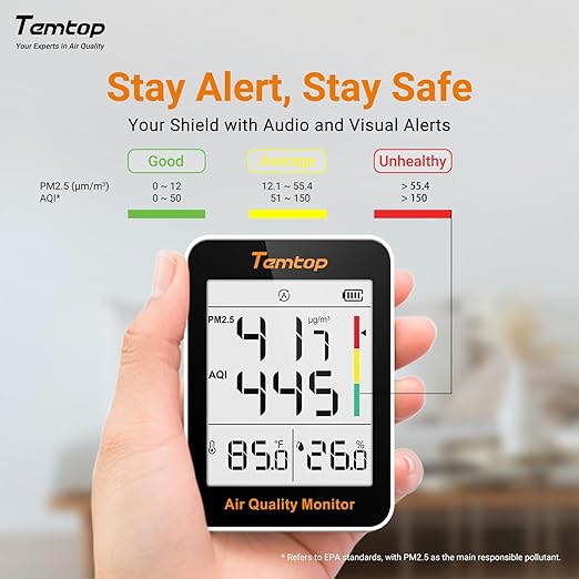 Temtop Air Quality Monitor Indoor Thermo-Hygrometer - PM2.5, AQI, Temperature, and Humidity Meter for Home, Office, or School, Air Quality Measurement, 60-Day Battery Life, S1 UP, 30-Pack - Image 5