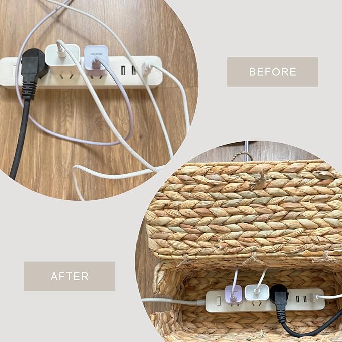 Wicker Cable Management Box with Lid, A Handwoven Water Hyacinth Cords Hider Box for TV, Computer, Router, USB Hub to Hide Cords & Power Strip for Desk, Floor, Office 12.8x5.5x5.5 - Image 5