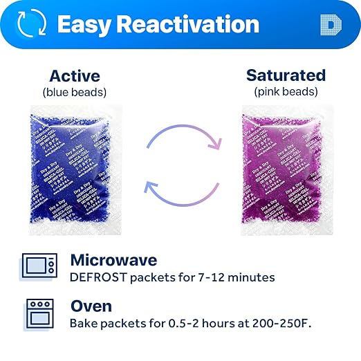 Dry & Dry 20 Gram [200 Packets] Blue Indicating(Blue to Pink) Silica Gel Packets Desiccant Silica Gel Packets - Rechargeable Silica Packets, Silica Gel, Silica Gel Packs - Image 3