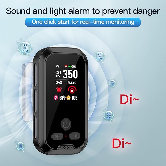 5in1 Plug in Smoke & Carbon Monoxide Detector & Combustible Natural Gas Combination Builti-in Battery HD Screen [Smoke Gas CO Temp Humidity Sensor] for Home Hotel Travel (1 Pack, White) - Image 4