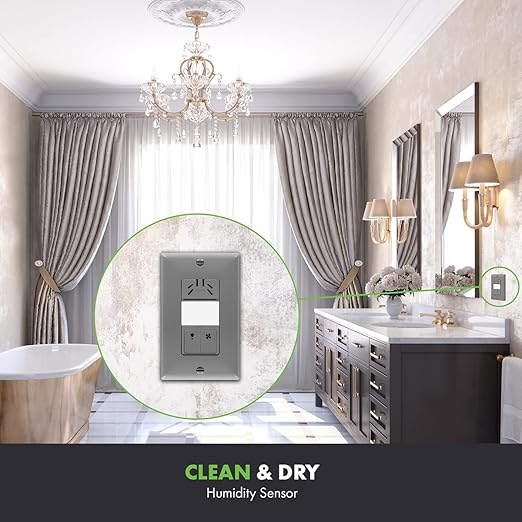 TOPGREENER Humidity Sensor Switch, Dual Tech Humidity PIR Motion Sensor Switch for Separate Fan and Light Control, 500W, 3A, Neutral Required, TDHOS5, Gray - Image 4